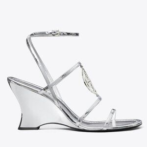 Tory Burch Silver Heeled Sandals with Strappy Design